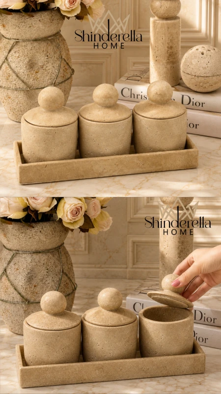 طقم (صينية +3مضايف) Stoneware collection ✨